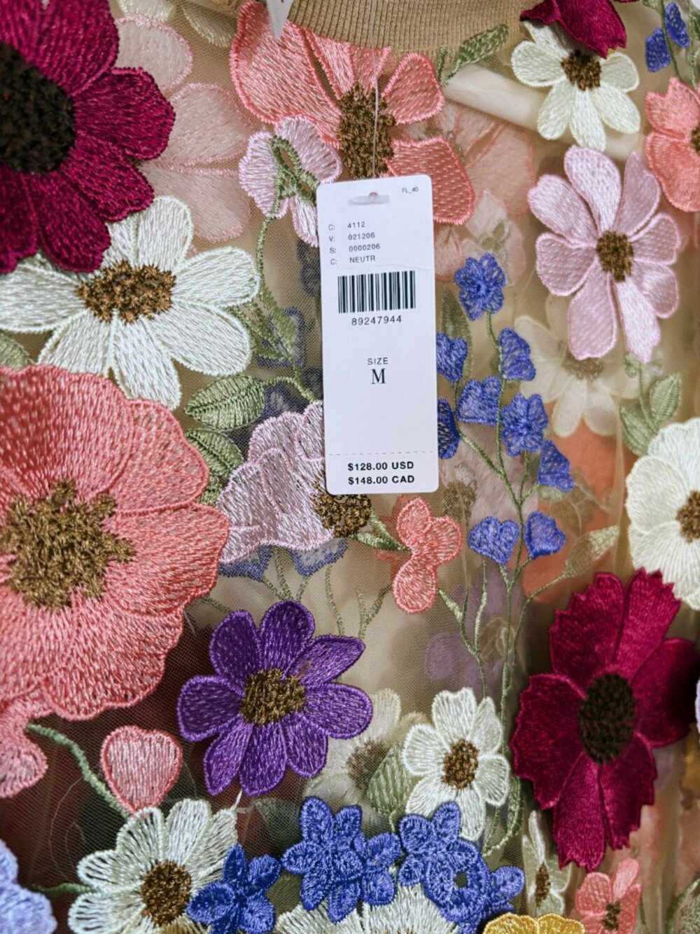 Anthropologie DOLAN Left Coast Sheer Floral Applique Tee M Medium BNWT - Picture 4 of 4